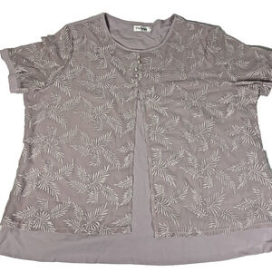 Flycurvy Blouse Womens 5XL Mauve Pink Embroidered Short Sleeve Top
